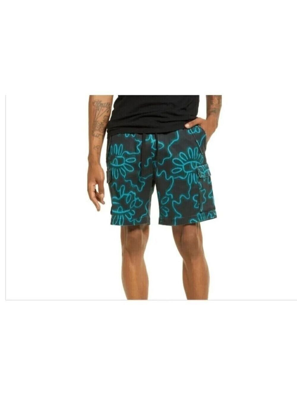 NORDSTROM by Cristina Martinez Drawstring shorts men's sz Xlarge Teal Print